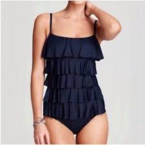 🐚SALE~ NEW ~Michael Kors Blue Cascading  Ruffle Maillot 4 NWT $120🦩